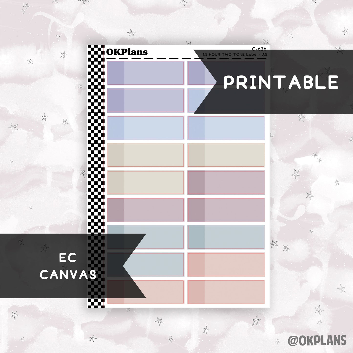 1.5 HR Two Tone Daily Label // EC Canvas // Printable // C-626 // EC A5 Daily Duo // Multicolor Functional