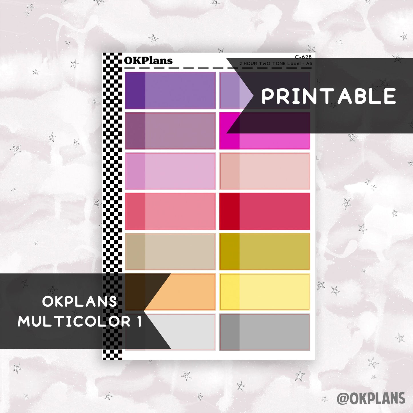 2 HR Two Tone Daily Label // Multicolor 1 // Printable // C-628 // EC A5 Daily Duo // Multicolor Functional