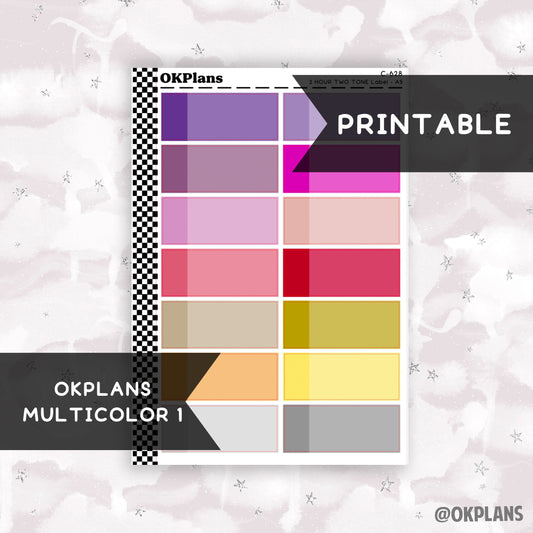 2 HR Two Tone Daily Label // Multicolor 1 // Printable // C-628 // EC A5 Daily Duo // Multicolor Functional