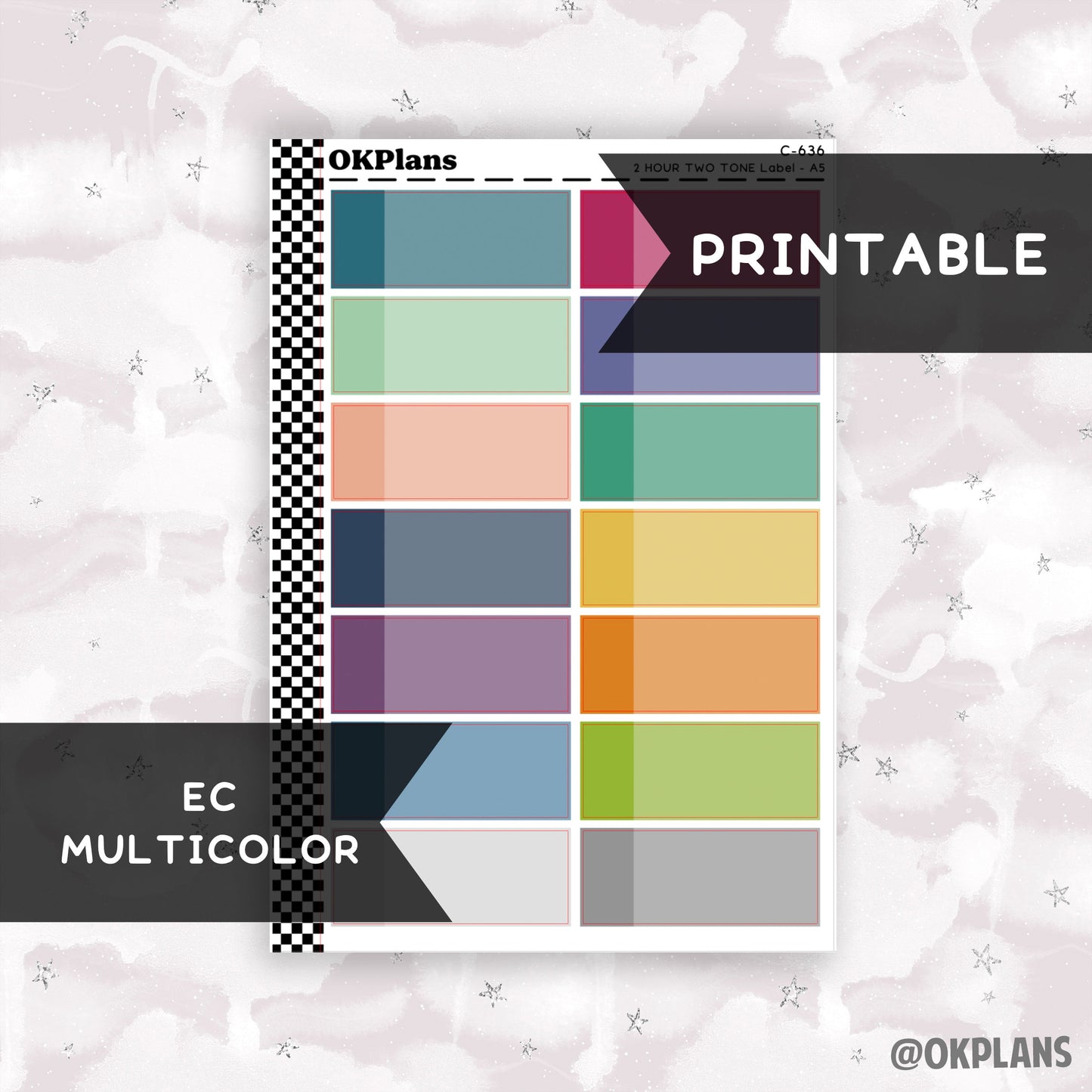 2 HR Two Tone Daily Label // EC Multicolor // Printable // C-636 // EC A5 Daily Duo // Multicolor Functional