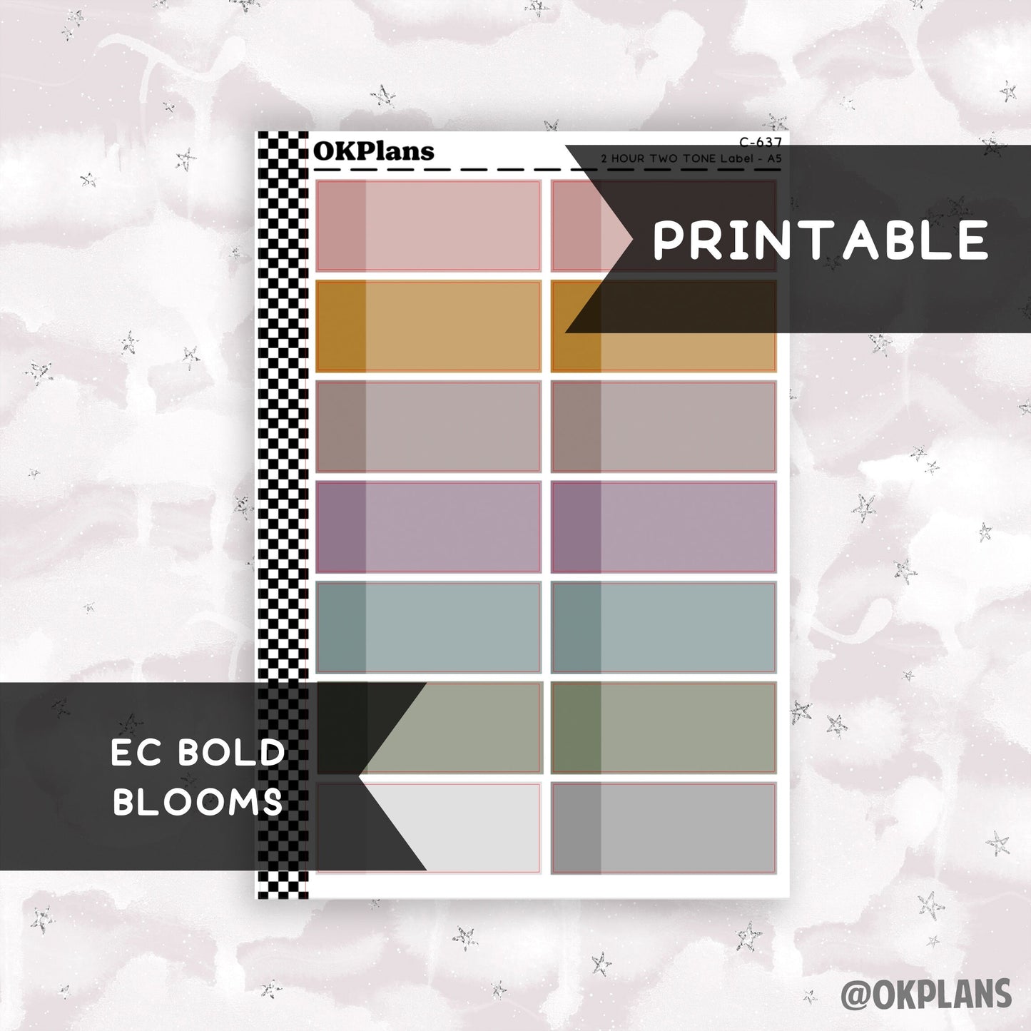 2 HR Two Tone Daily Label // EC Bold Blooms // Printable // C-637 // EC A5 Daily Duo // Multicolor Functional