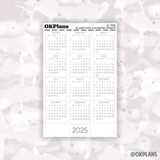 2025 Sterling Ink Mini Calendar - Monday Start // C-736 // Functional