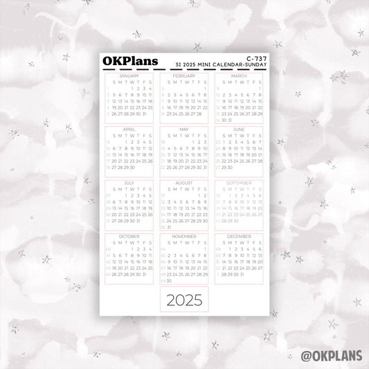 2025 Sterling Ink Mini Calendar - Sunday Start // C-737 // Functional