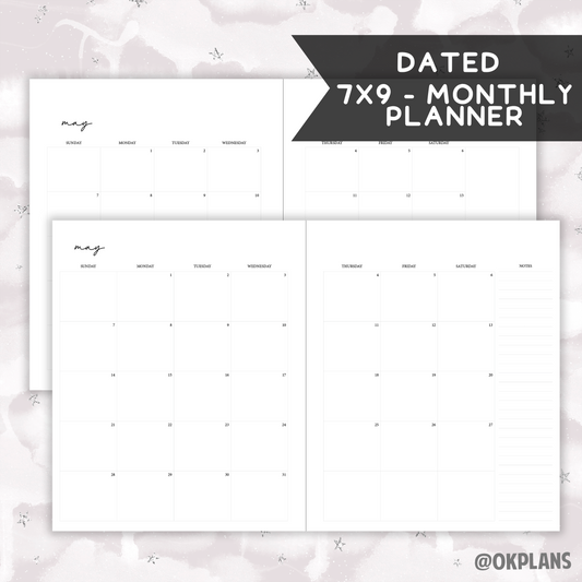 *DATED* 7x9 MONTHLY PLANNER - Pick Monthly Option