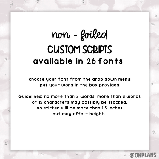 Custom // Black Font // Functional Scripts // Custom // Pick from 14 Fonts