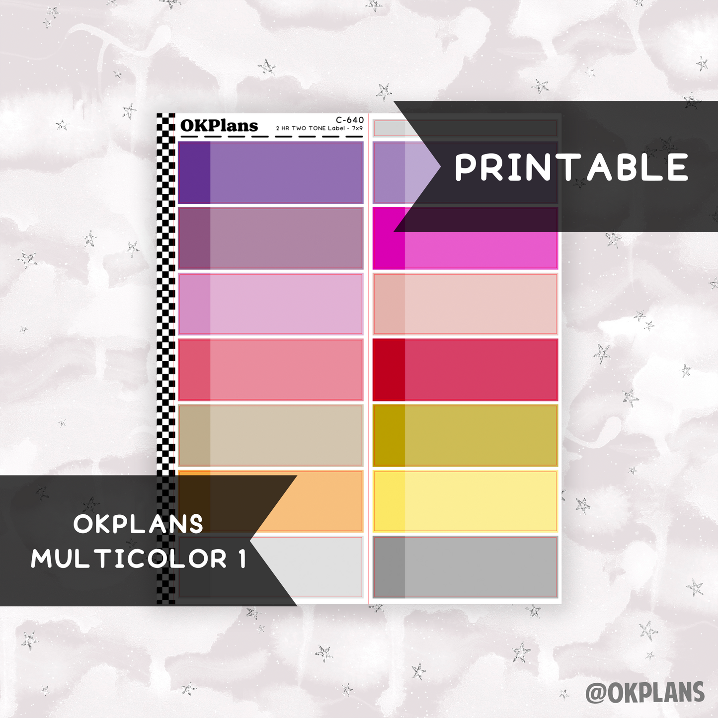 2 HR Two Tone Daily Label // Multicolor 1 // Printable // C-640 // EC 7x9 Daily Duo // Multicolor Functional