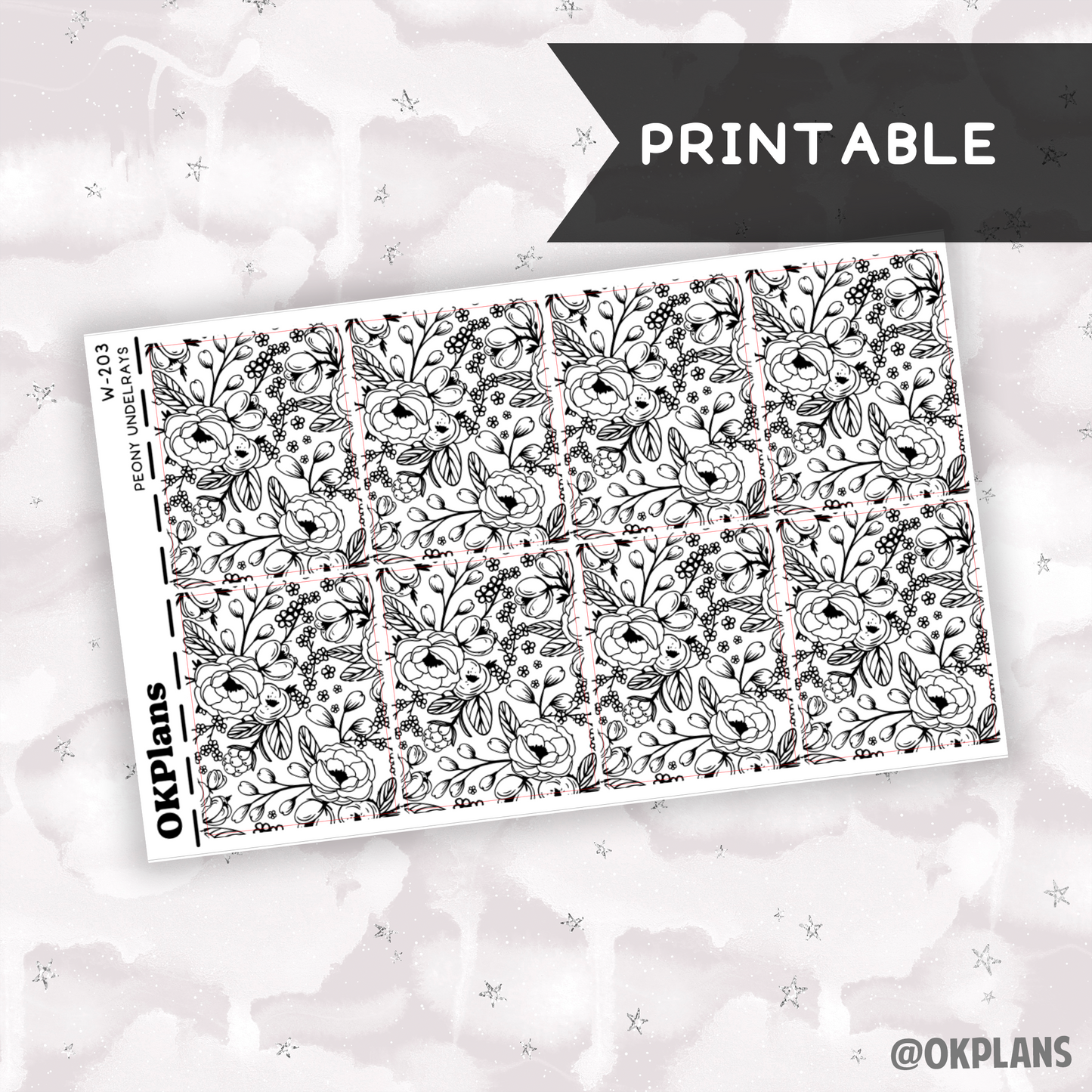 Peony Underlays // Printable // W-203 // Foiled