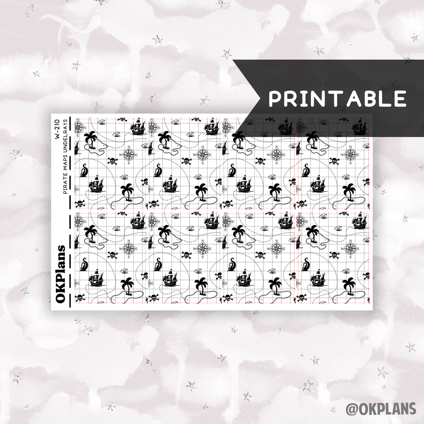 Pirate Maps Underlays // Printable // W-210 // Foiled