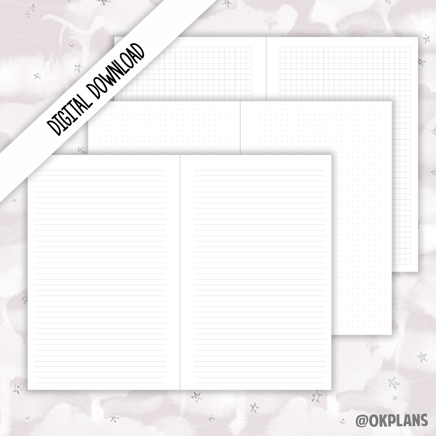 Half Letter Dot Grid Lined Paper // Digital Download //  Writing Paper, Study Note Template, Lecture Notes Taking