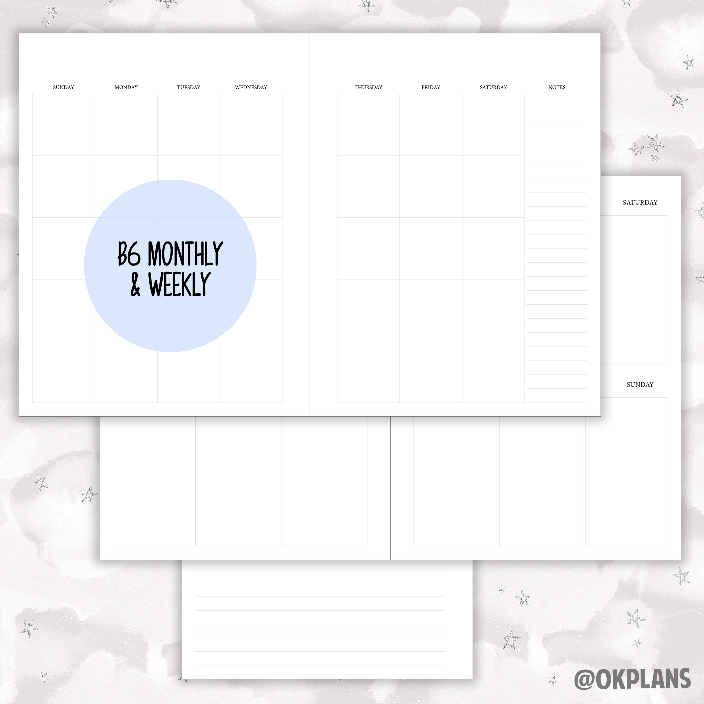 Undated B6 Monthly & Weekly Layout // 1 month – OKPLANS