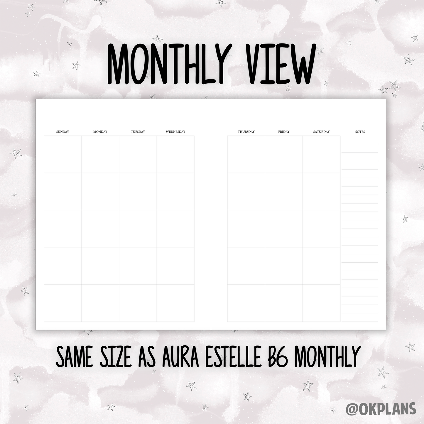 Undated B6 Monthly & Weekly Layout // 1 month