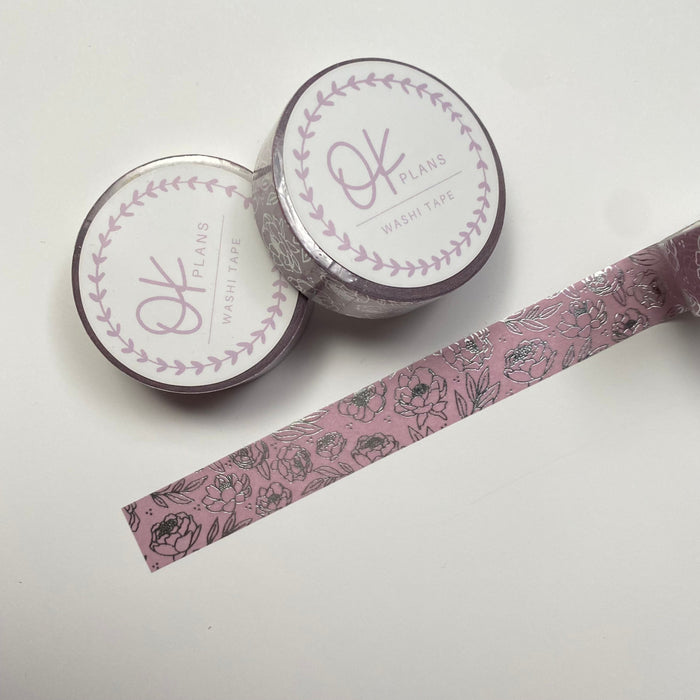 Peony Lavender // 15mm Washi // Silver Foil