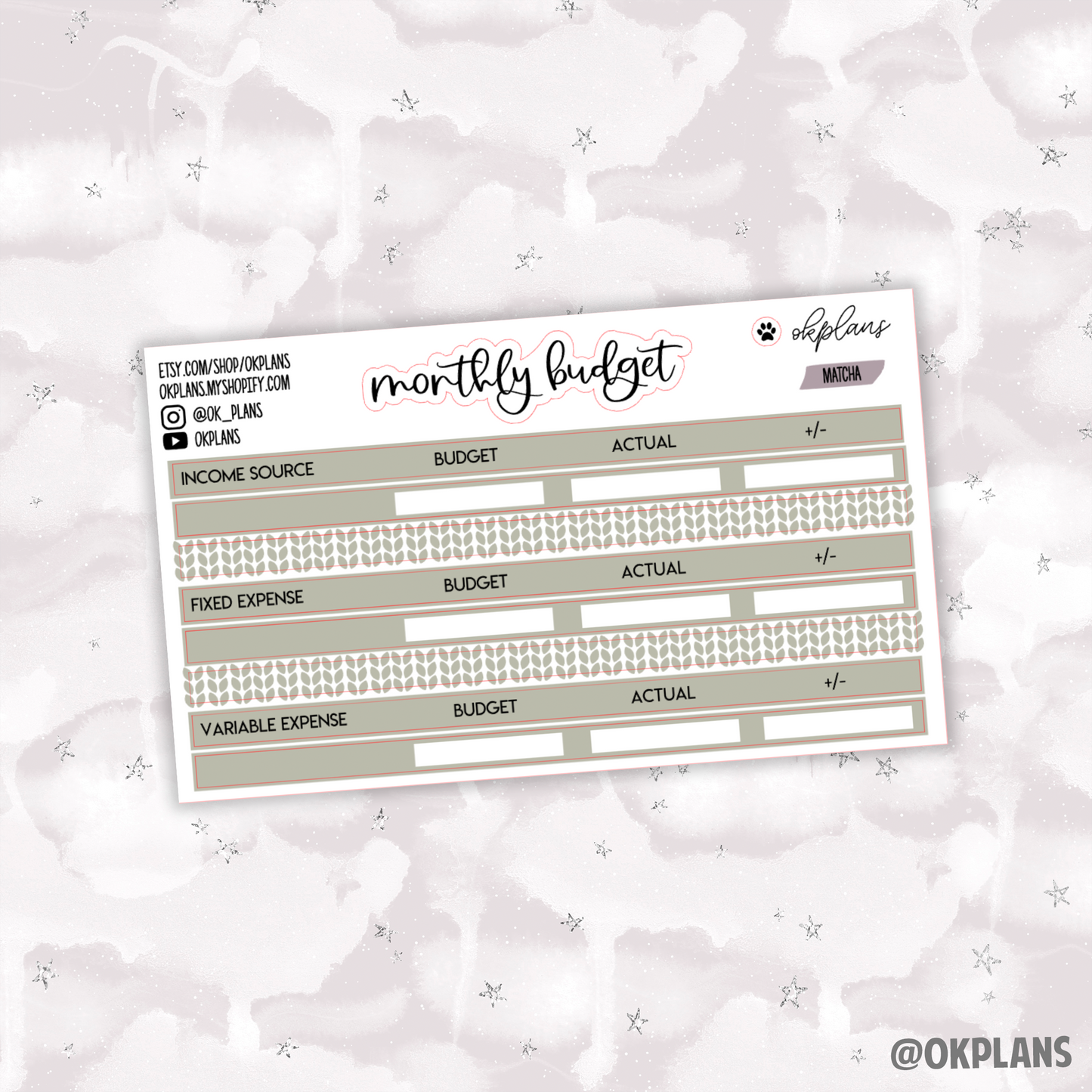 Monthly Budget Stacked // 7x9 Monthly