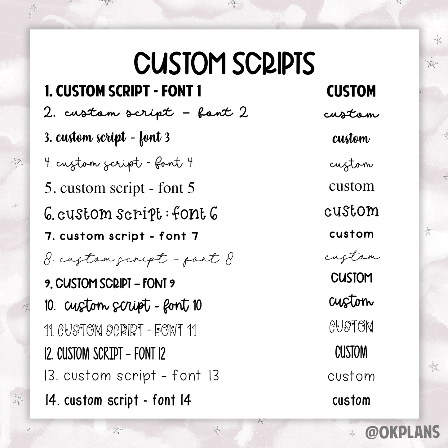 Custom // Black Font // Functional Scripts // Custom // Pick from 14 Fonts