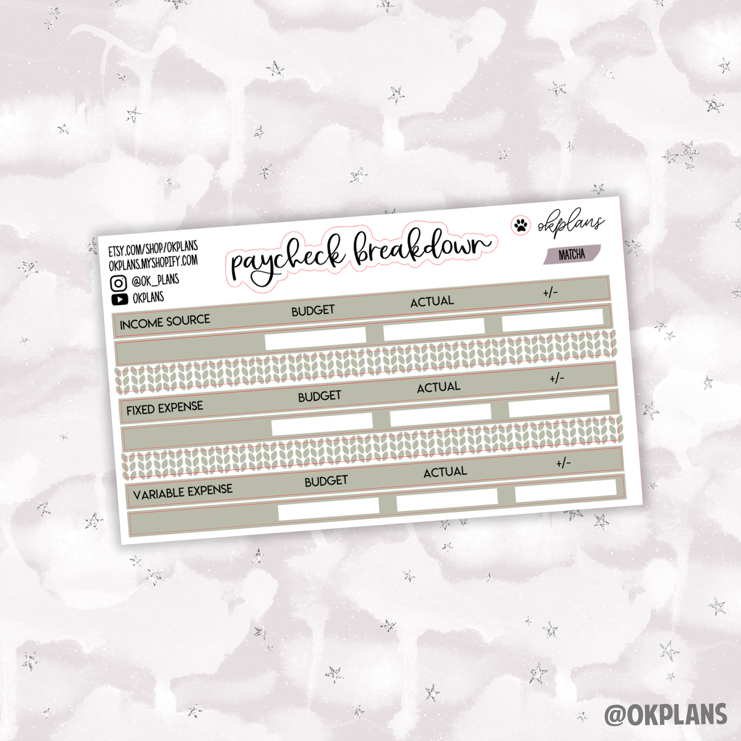 Paycheck Breakdown Stacked // 7x9 Monthly